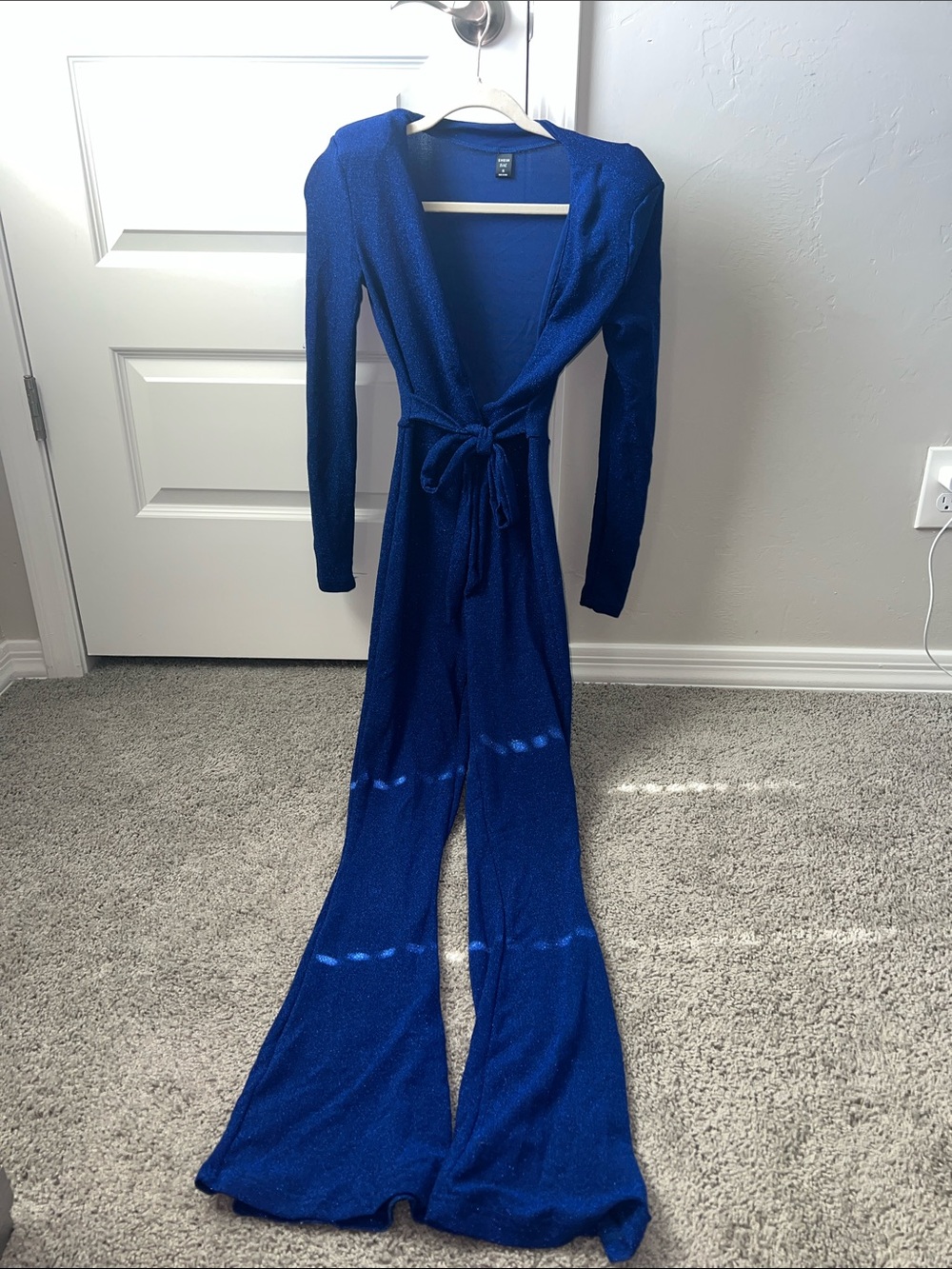 SHEIN Blue Sparkle Wrap Jumpsuit